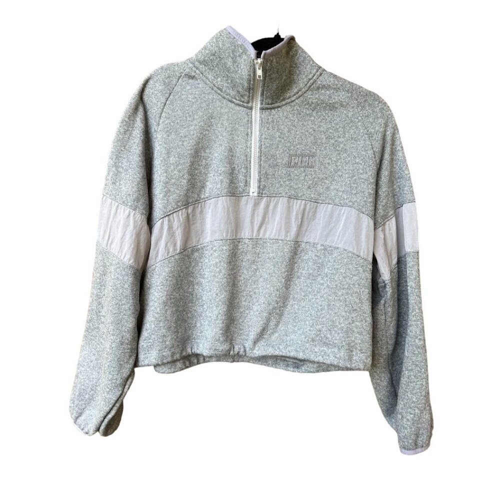 Victoria's Secret Sweatshirt S Jacket PINK Women's Grey 1/4 Zip Cropped Pullover